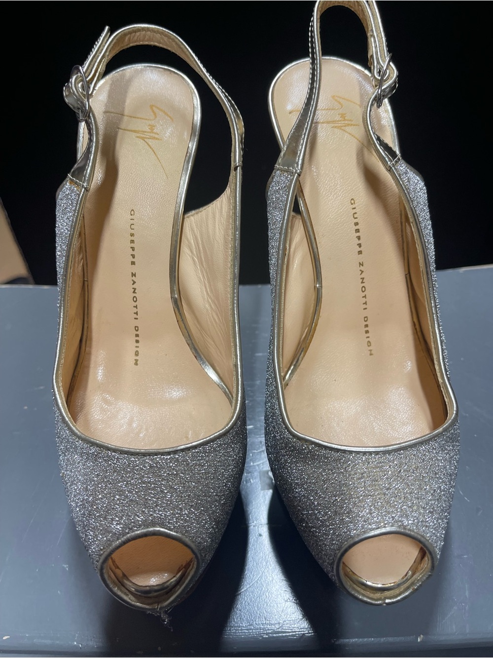 Used Giuseppe Zanotti Gold & Silver platform peeptoe shoes Heels Pumps Size 37
